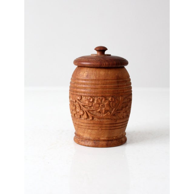 Wood Vintage Hand Carved Floral Wood Jar For Sale - Image 7 of 9