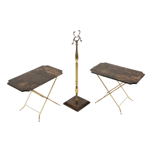 Mid-Century Goatskin and Brass Serving Folding Tables by Aldo Tura, Italy, 1960s For Sale