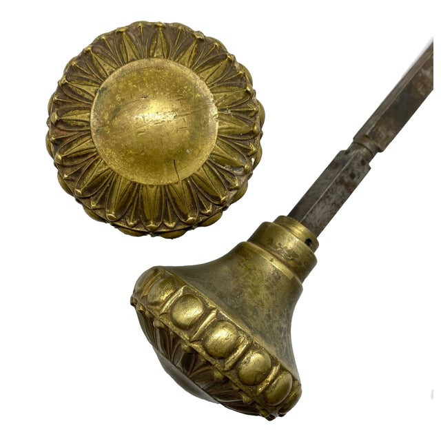 1920s Cast Brass Decorative Door Knobs - a Pair For Sale - Image 4 of 5