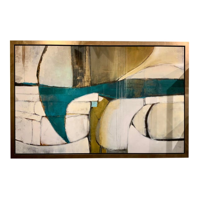 Abstract Modern Turquoise and Gold “Hammerhead” Giclee on Canvas For Sale