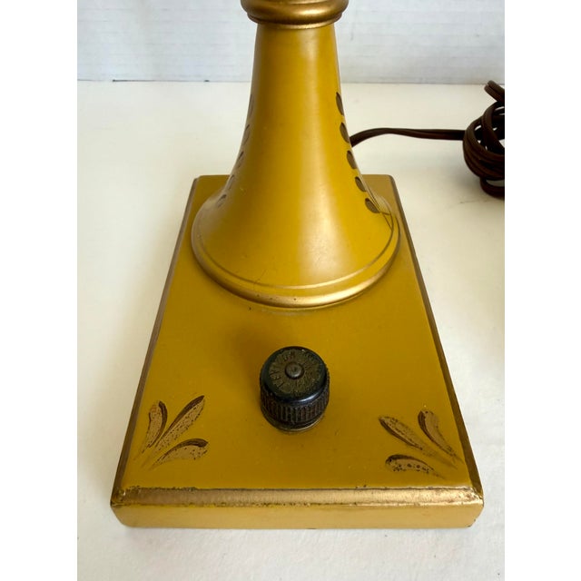 Vintage French Empire Bouillotte Mustard and Gold Tole Library Table Lamp For Sale - Image 10 of 11