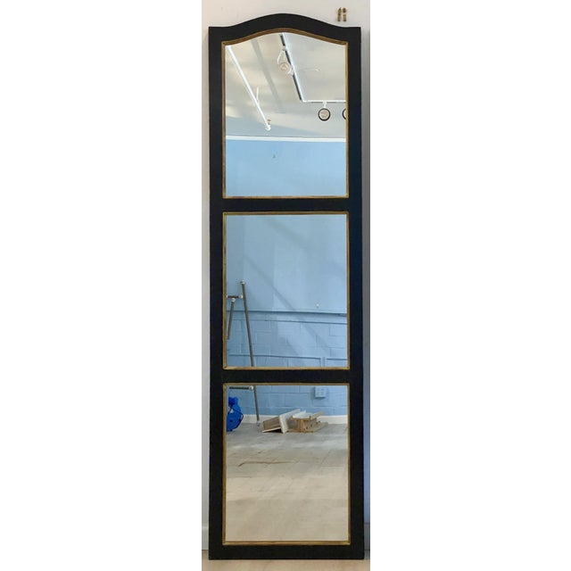Wood Large Black and Gilt Window Pane Paneled Mirrors (Each H 74 X W 20 7/8) For Sale - Image 7 of 13