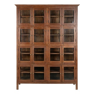 Solid Wood Cabinet with 8 Glazed Compartments For Sale