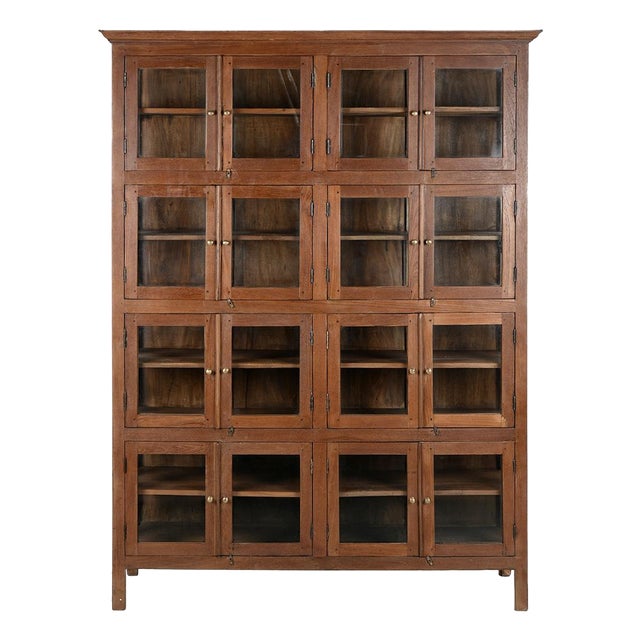 Solid Wood Cabinet with 8 Glazed Compartments For Sale