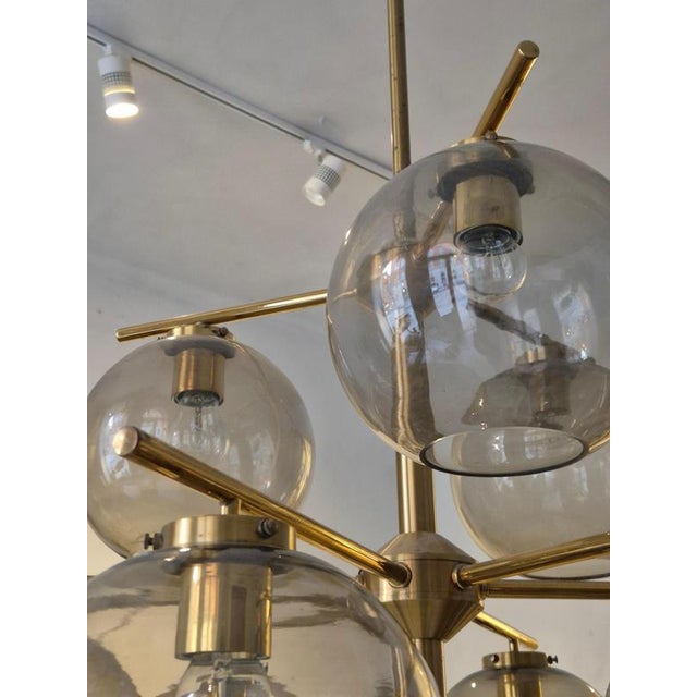 Scandinavian Modern Chandelier in Brass and Grey Glass by Holger Johansson, 1970s For Sale - Image 9 of 17