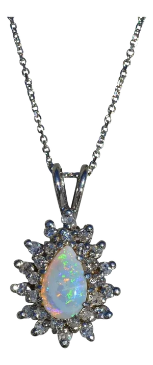 The Daleyza: Ladies 14K Pear Shaped Opal and Diamond Necklace