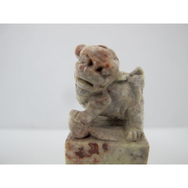 Chinese Foo Dog Guardian Carved Shoushan Stone Miniature Chop Seal Stamp For Sale - Image 4 of 8
