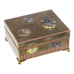 Late 19th Century Antique Japanese Cloisonne Enamel Meiji Box Dragon, Foo Dog, Phoenix Bird, Butterfly