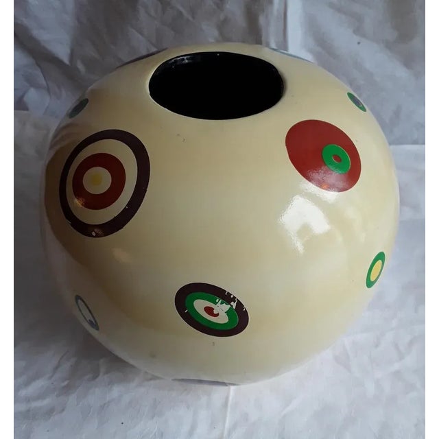 Vintage Round Ceramic Vase with Colored Op Art Decor, 1970s, in Good conditions. Designed 1970 to 1979