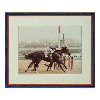 Aqueduct Park Finish Line Color Photo in Custom Racing Stripe Frame For Sale