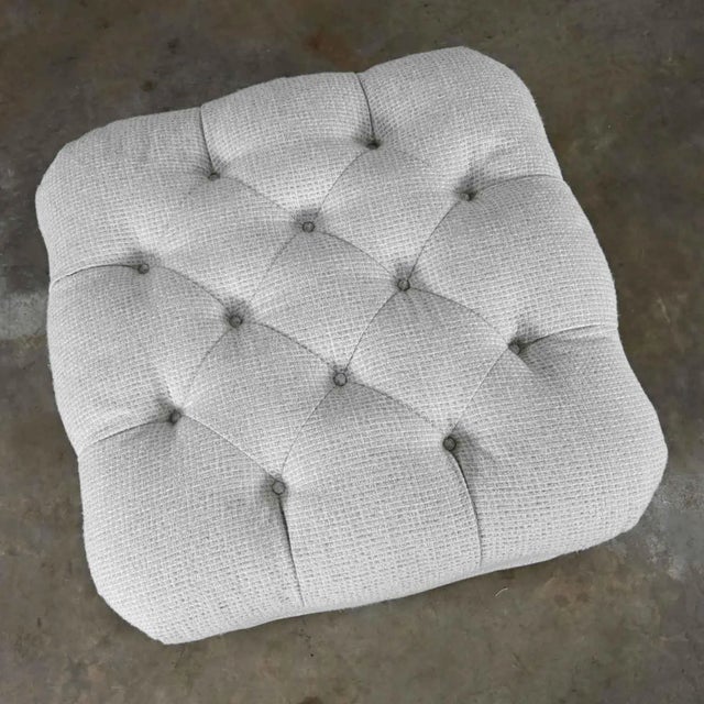 Off-white Vintage Brunschwig & Fils St. Andrews Tufted Ottoman in Robert Allen Avanzata Glacier Fabric For Sale - Image 8 of 13