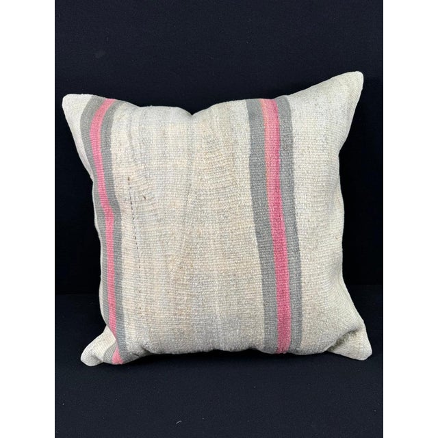 Turkish Hemp Pillow Cushion Natural Beige Pink Pillow Cushion Cover 24"x24" For Sale - Image 4 of 4