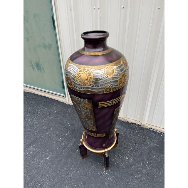 Chinoiserie Postmodern 4' Decorative Floor Vase and Stand by Artmax For Sale - Image 9 of 12