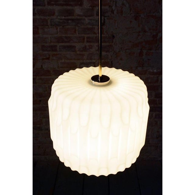Mid-Century Modern Pendant Light in Brass and Opaline Glass, Czech, 1960s For Sale - Image 9 of 11