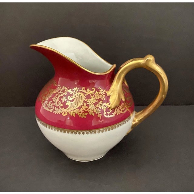 Ceramic Early 20th Century French Burgundy & Gold Porcelain Cream Pitcher, Remi Delinieres For Sale - Image 7 of 12