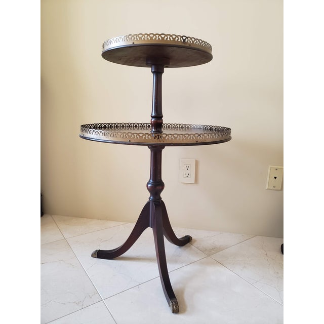 Elegant Vintage Ferguson Bros. Mahogany & Brass Two-Tier Galleried Side/Cake Table For Sale - Image 4 of 6