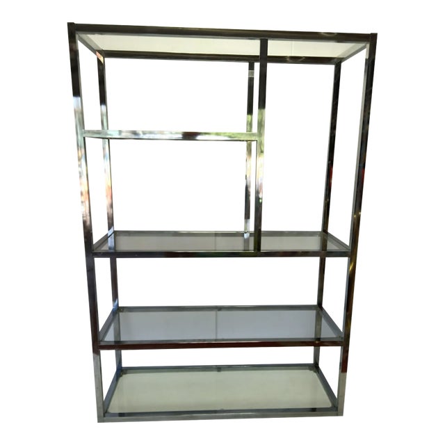 1980s Vintage Chrome Modern Rectangular Glass Shelving Unit For Sale