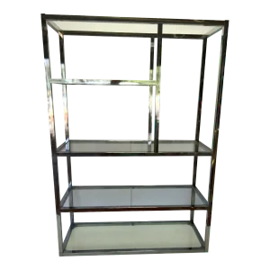1980s Vintage Chrome Modern Rectangular Glass Shelving Unit