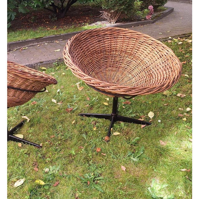 Light Yellow Rattan and Iron Swivel Pod Chairs, 1960s, Set of 2 For Sale - Image 8 of 10