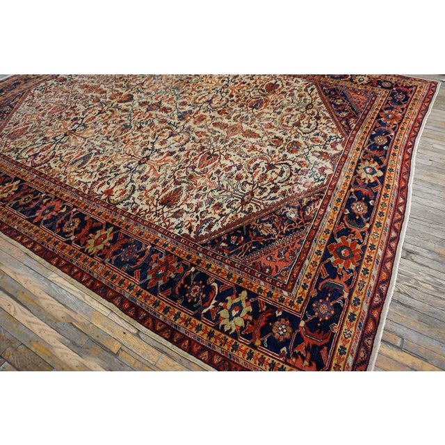 Stunning Ivory Open Field and Allover Design Sultanabad Style Antique Persian Rug For Sale - Image 10 of 12