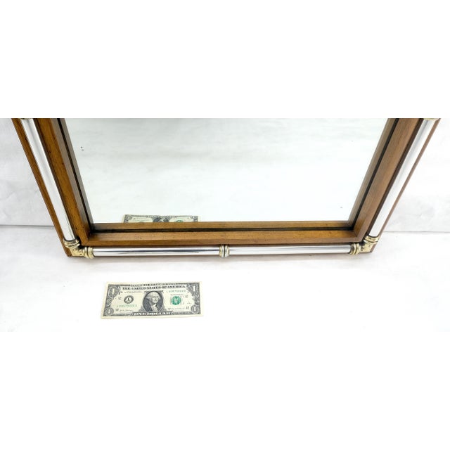 Milo Baughman Pair of c1970s Mid Century Faux Bamboo Crome & Burl Rectangle Wall Mirrors MINT For Sale - Image 4 of 16