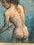 Oil painting on board of a standing female nude in profile. Impressionist style, artist-signed and dated 1965 in a later...