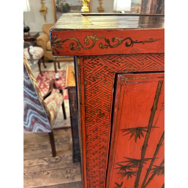 Red Antique Chinoiserie Lacquered Cabinet For Sale - Image 11 of 17