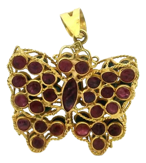 Vintage 18k Gold Ruby Sapphire Butterfly Pendant