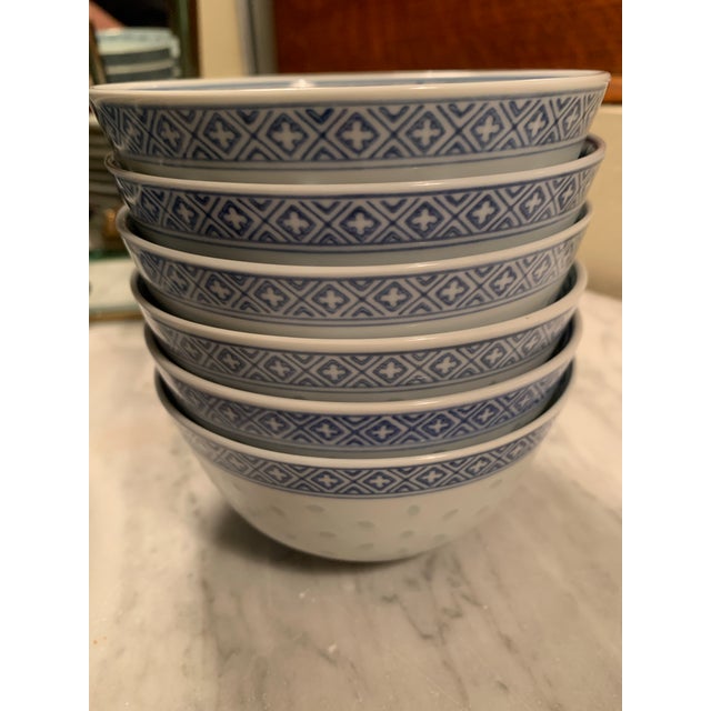 Vintage Chinese Blue & White Porcelain Rice Grain Bowls Set of 12 For Sale - Image 10 of 16