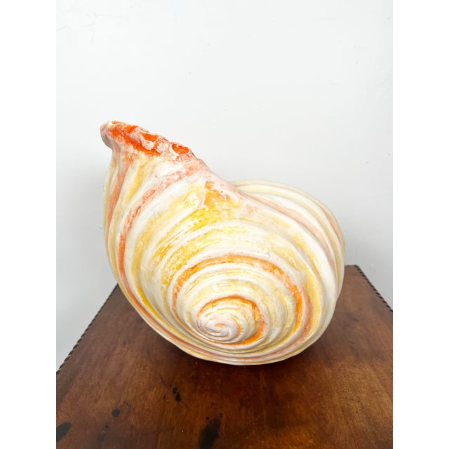 Large Vintage Mexican Hand Painted Ceramic Shell For Sale - Image 4 of 12