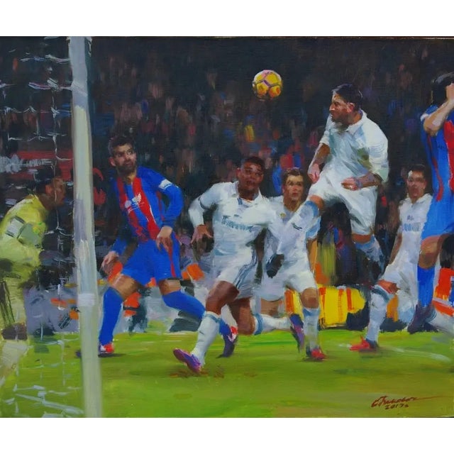 Soviet Sports Football Oil Painting Original Ukrainian Artist Polyakov S. 90-75 17 For Sale