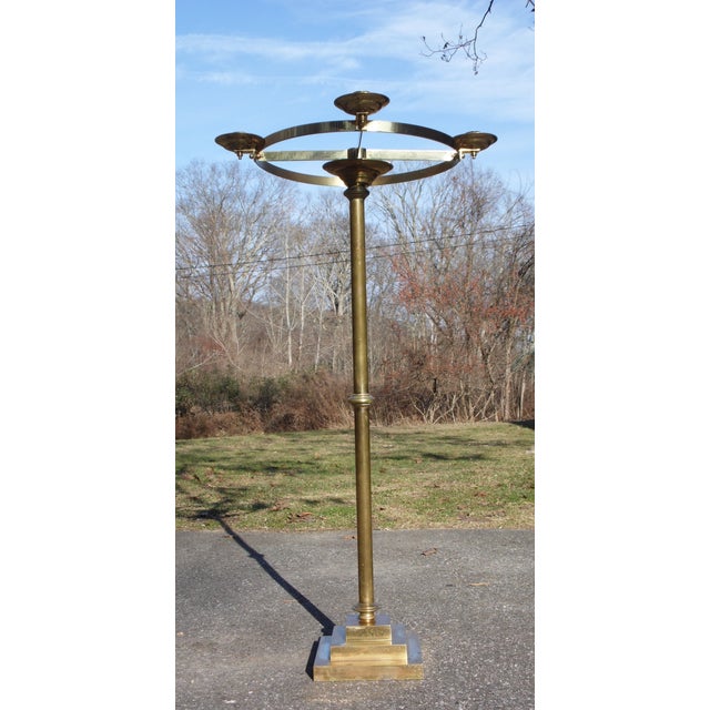 Vintage Mid Century Brass Ceremonial Floor Candlestick Candelabra