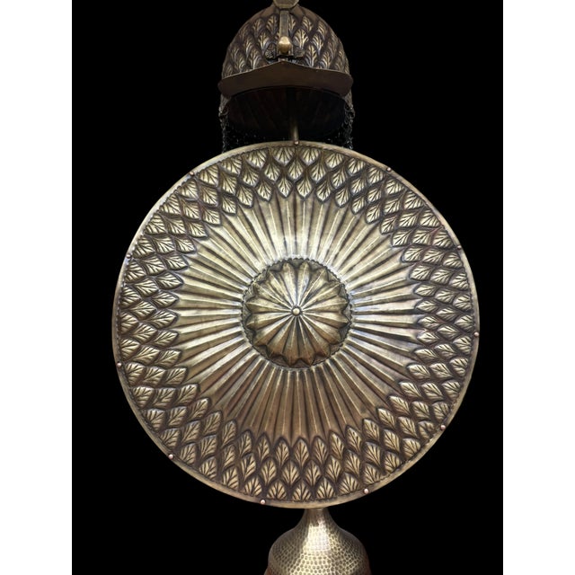 Metal Turkish Brass Leaf Motif Helmet Shield Set For Sale - Image 7 of 15