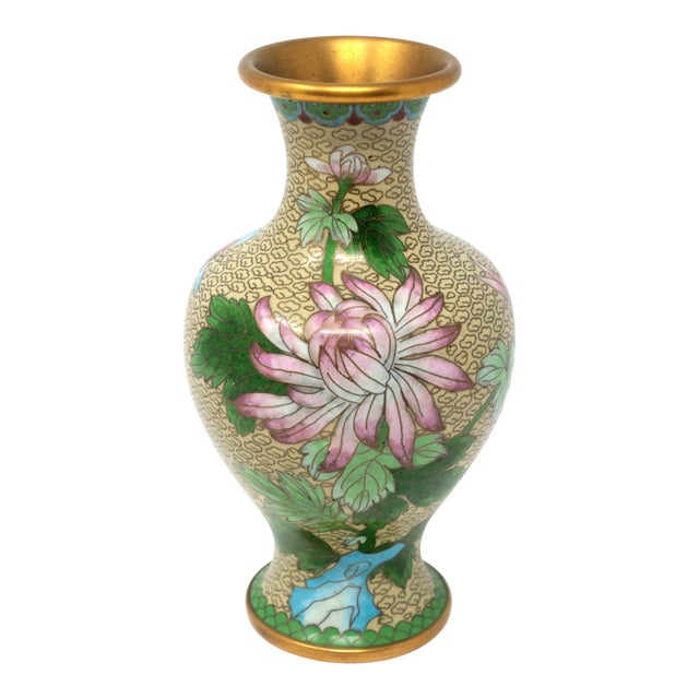 Vintage Cloisonne Vase With Mums And Cherry Blossoms Chairish
