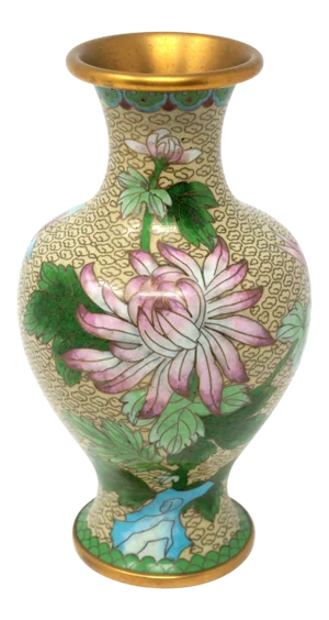 Vintage Cloisonne Vase With Mums and Cherry Blossoms