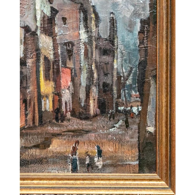 Wood Early 20th Century Attributed to Gordon McCouch, Modernist Venetian Street Scene Oil Painting For Sale - Image 7 of 18