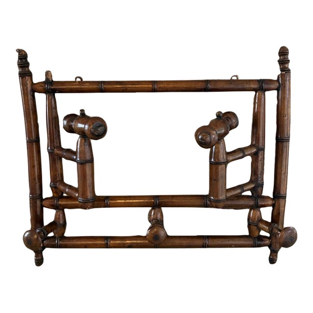 Late 19th Century French Faux Bamboo Wall Mounted Coat Rack For Sale