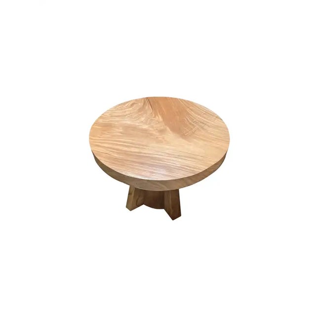 Sculptural Suar Wood Round Table, Natural Finish For Sale - Image 4 of 5