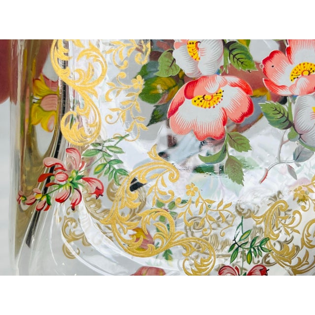 Vintage Italian Mariano Glass Hand Painted Enameled Bird Floral Perfume Bottle For Sale - Image 4 of 11