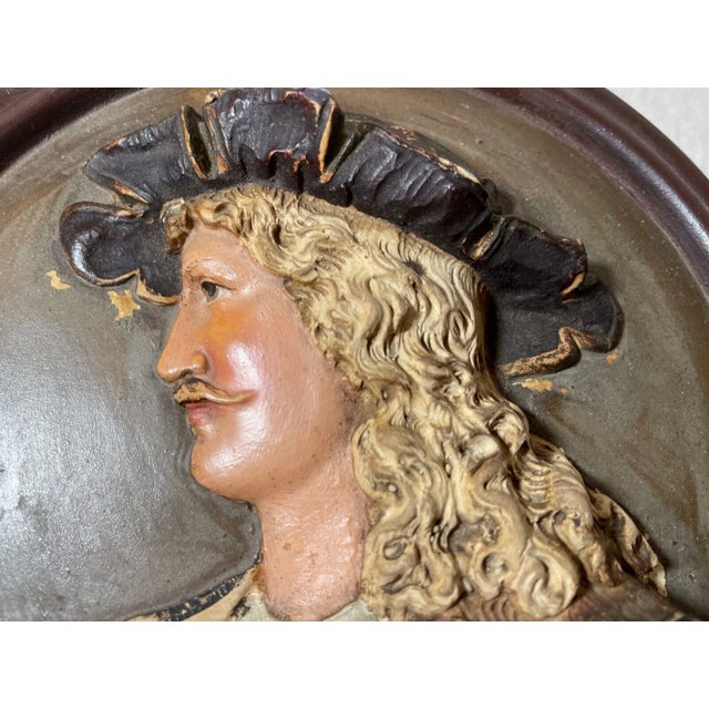 Pair of Antique 19th Century Handmade Painted Pottery Relief Wall Plaques Art For Sale - Image 10 of 16