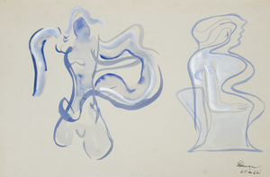 Two Abstracted and Lonely Figures - Robert Lohman, C. 1962