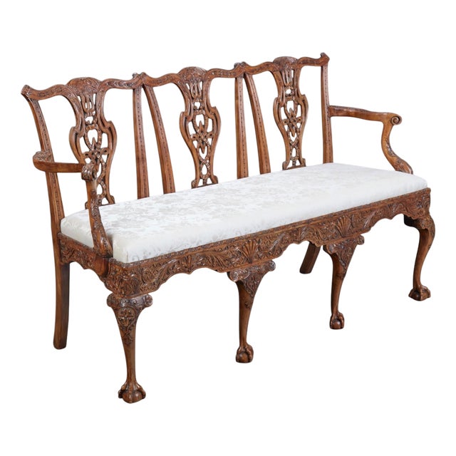 Antique George III Mahogany Triple Chair Back Sofa Settee For Sale