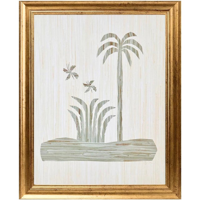 Abstract original grasscloth landscape botanical study in gilded frame with overall dimensions of 18 inches x 24 inches by...