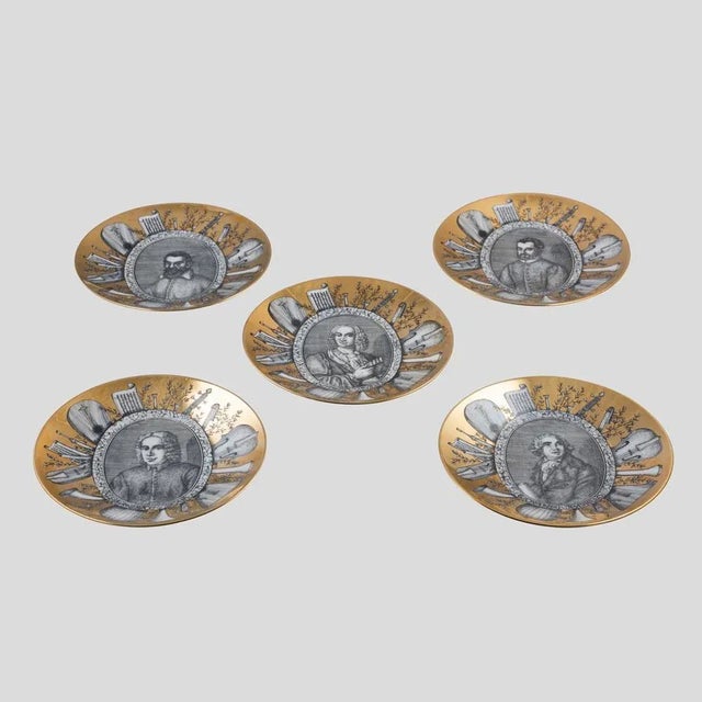 Ceramic Plate by Piero Fornasetti, Set of 5 For Sale - Image 7 of 14