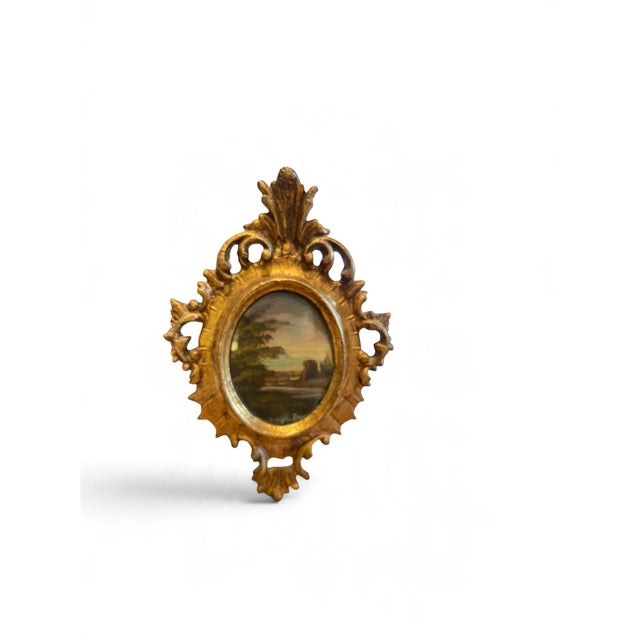 An exquisite 19th-century European Grand Tour miniature landscape painting, meticulously hand-painted in oil on a smooth...