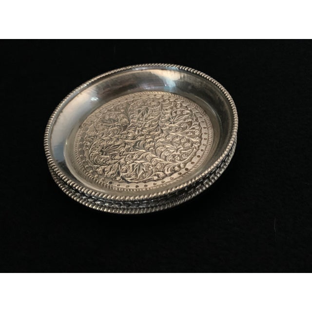 Vintage Nickel German Silver Drinking Coasters Ornate Repousse Flowered - Set of 4 For Sale - Image 10 of 13