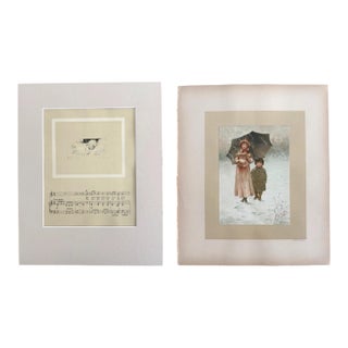 Antique Matted January Lullaby Print w/William Ladd Taylor Chromo on back, EUC For Sale