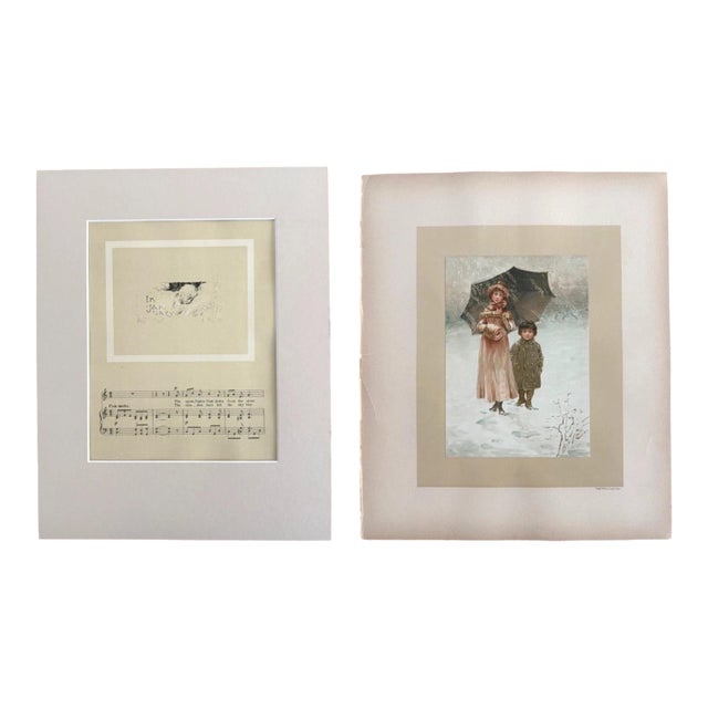 Antique Matted January Lullaby Print w/William Ladd Taylor Chromo on back, EUC For Sale