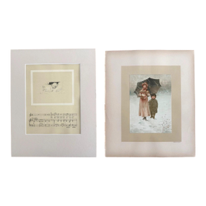 Antique Matted January Lullaby Print w/William Ladd Taylor Chromo on back, EUC