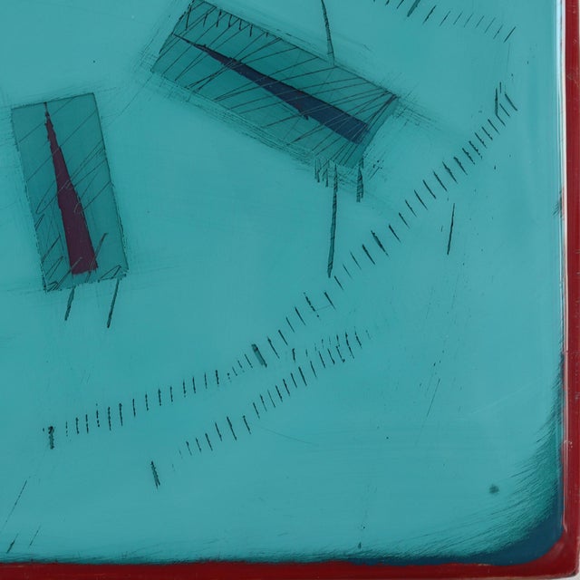 The Window 380 - Modern Shiny Resin Minimalist Teal and White Dual Tone Artwork by Ricky Hunt For Sale - Image 4 of 9